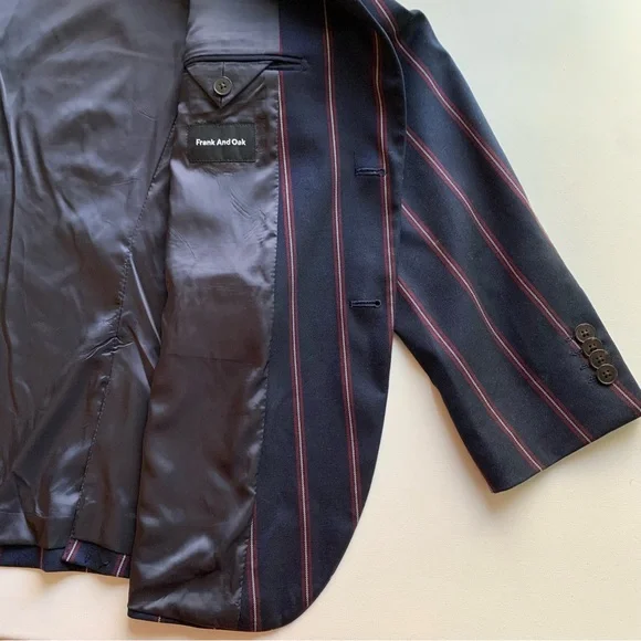Frank and Oak Blazer Navy Blue Pinstripe Jacket Sz 40 - Picture 8 of 9